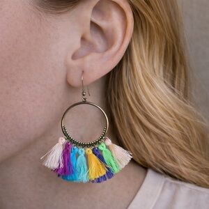 Colorful Tassel Hoop Earrings